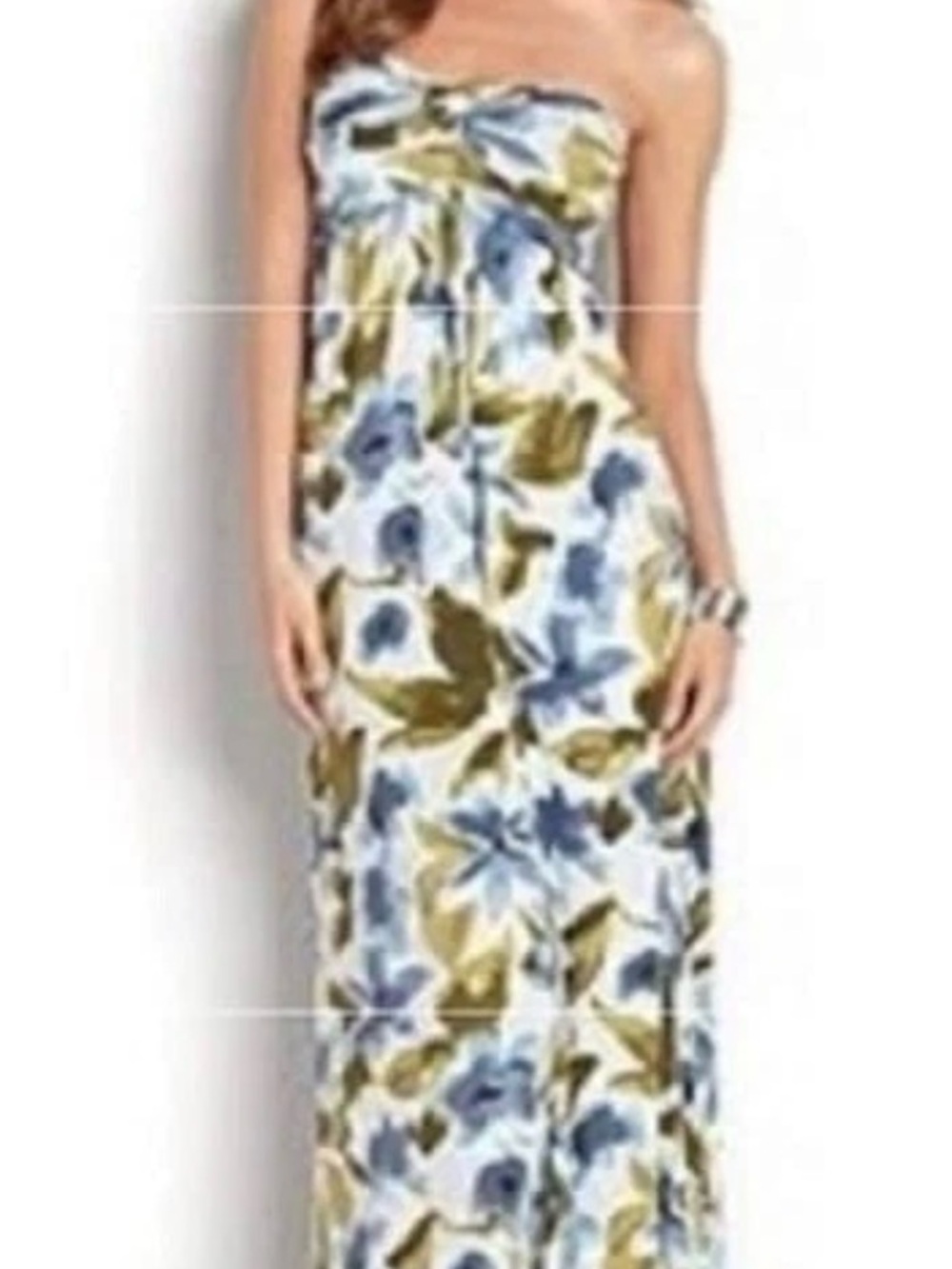 Tommy Bahama Strapless Floral Maxi Dress in Blue, Olive and White sz large
